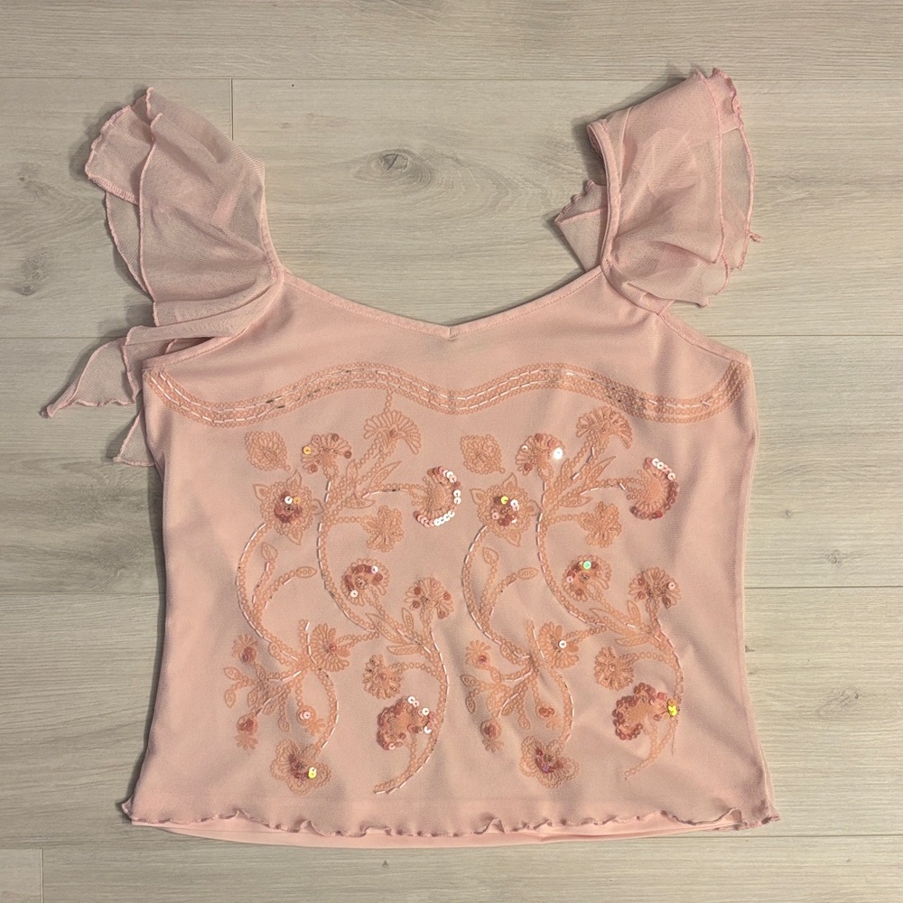 Vintage Baby Pink Embroidered Top
